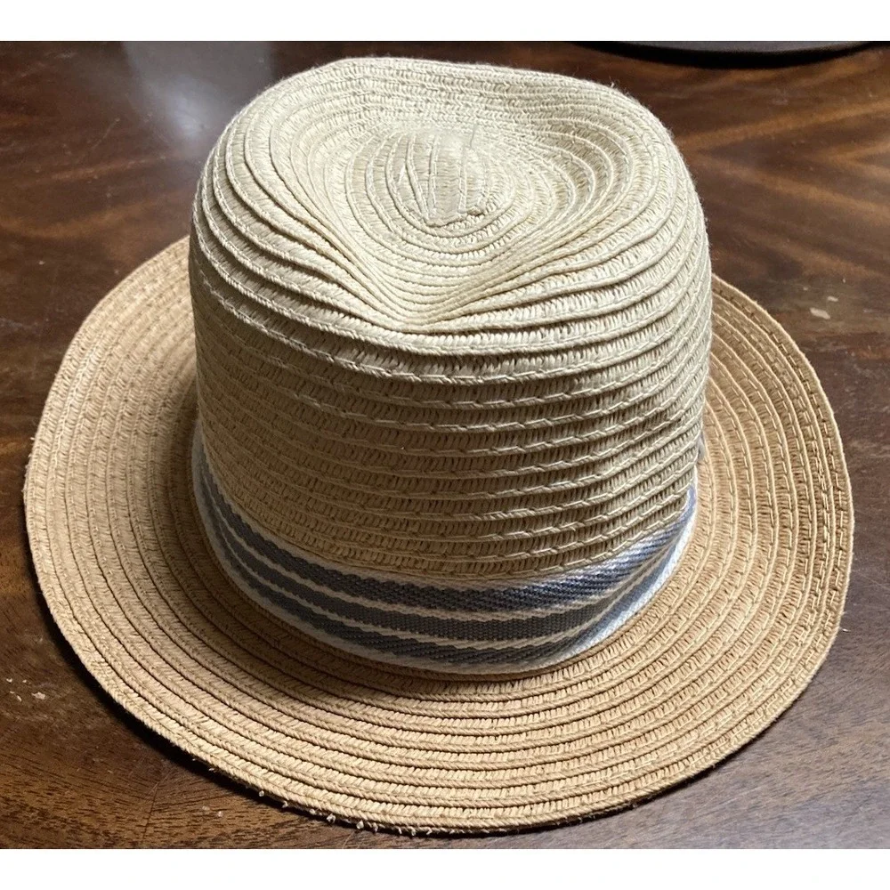 Boys Paper/ Polyester Fedora Hat With Blue & White Band